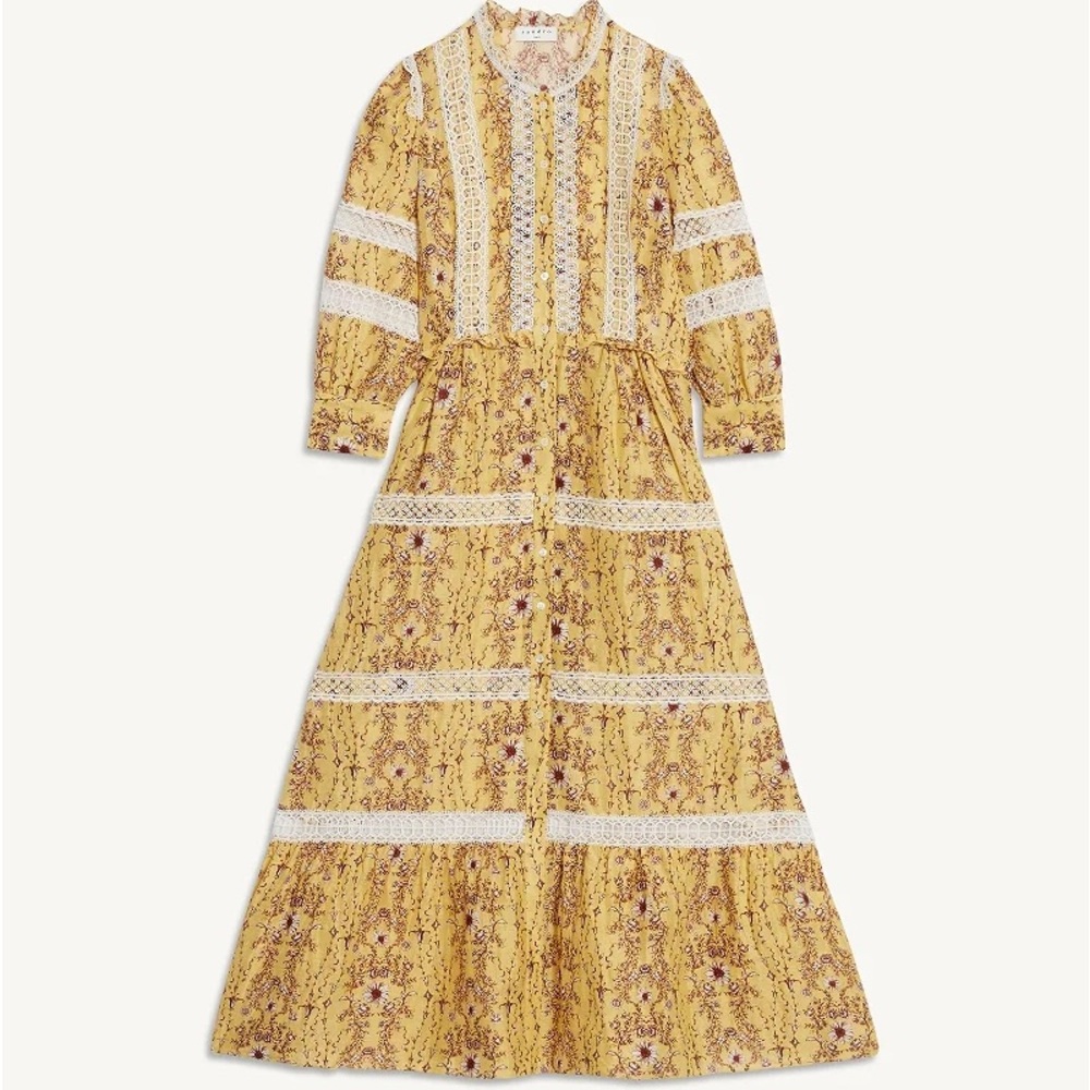 Sandro floral maxi dress with lace trim - Picture 2 of 12